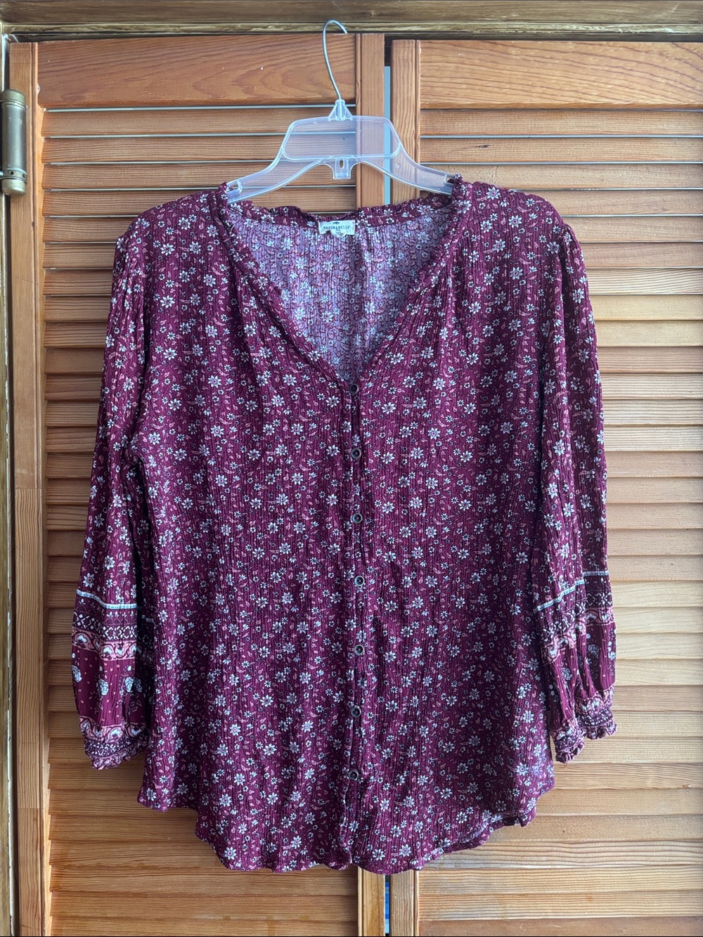 Boho-Inspired Burgundy Floral Button-Down Blouse
